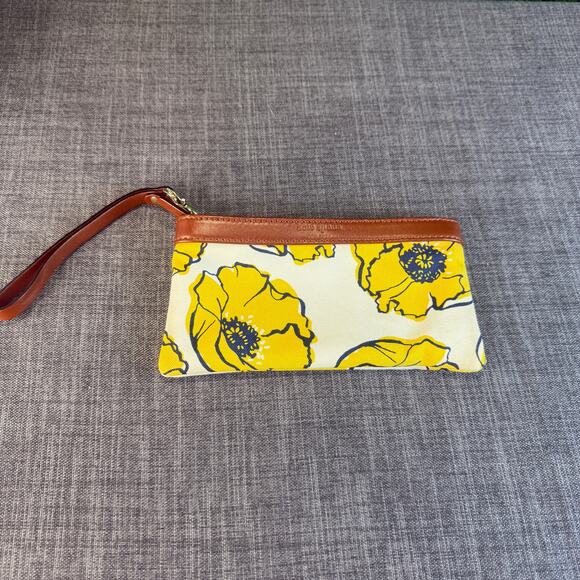 Kate Spade Yellow Floral Wristlet with Brown Trim Womens Purse Gift - Picture 1 of 11